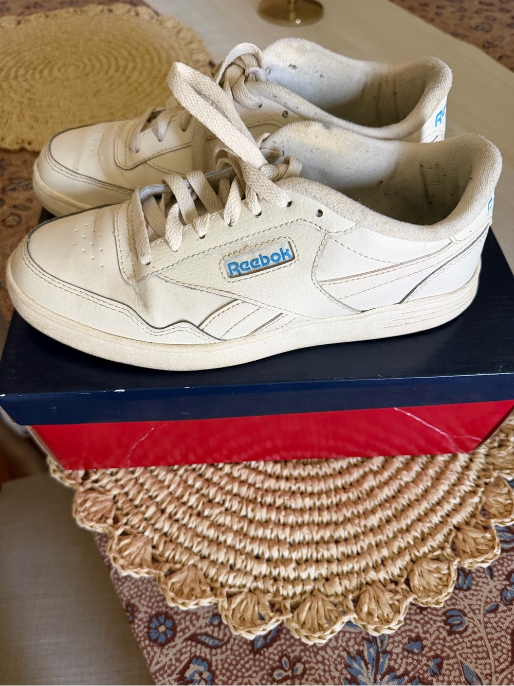 Reebok Women's Cream White Low-Top Sneakers with Blue Logo